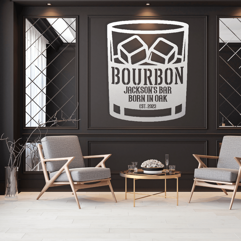MyEasyMonogram Steel Sign White / 12 Personalized Bourbon Rocks Glass Metal Wall Art