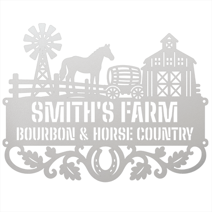 MyEasyMonogram Steel Sign White / 12 Personalized Farmyard Metal Wall Art with Horse and Barn Silhouette