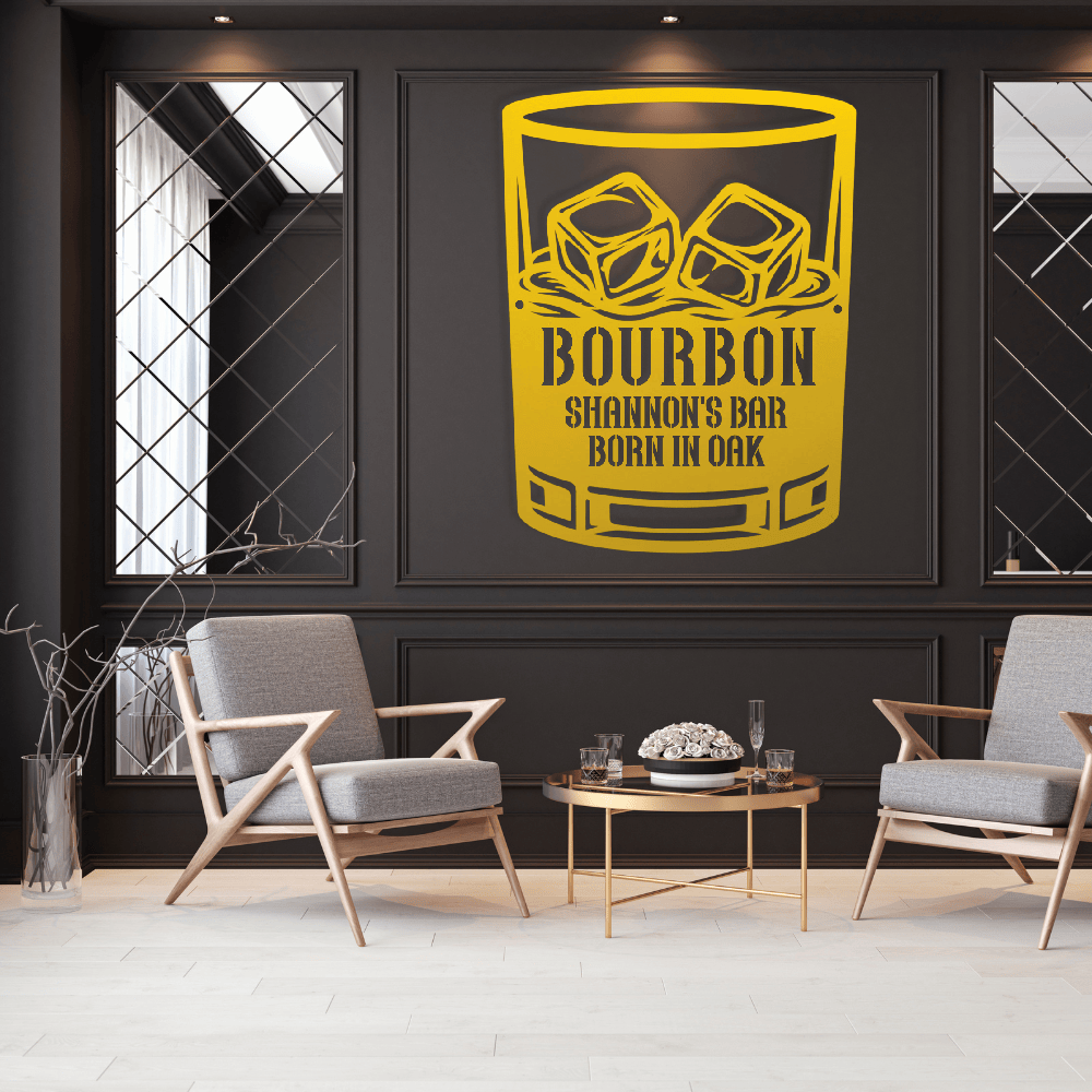 MyEasyMonogram Steel Sign Yellow / 12 Personalized Bourbon Whiskey Rocks Glass Metal Wall Art