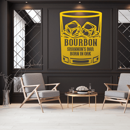 MyEasyMonogram Steel Sign Yellow / 12 Personalized Bourbon Whiskey Rocks Glass Metal Wall Art