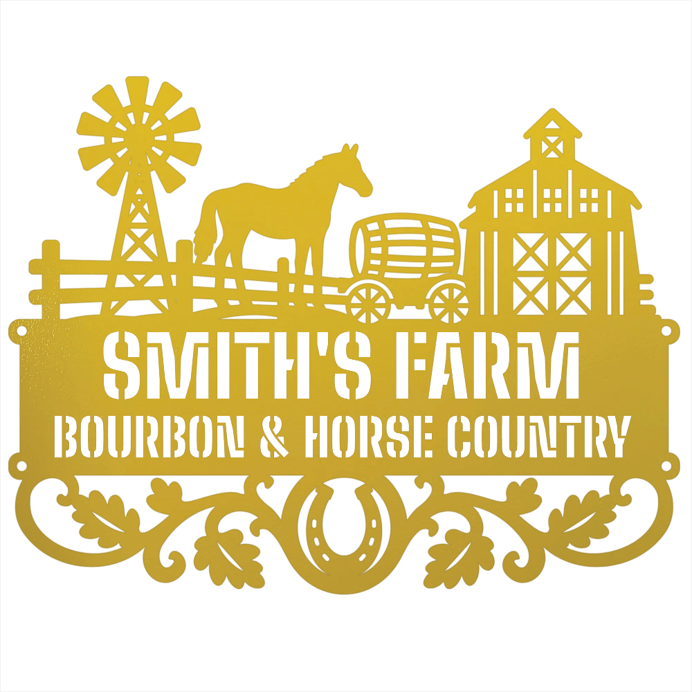 MyEasyMonogram Steel Sign Yellow / 12 Personalized Farmyard Metal Wall Art with Horse and Barn Silhouette