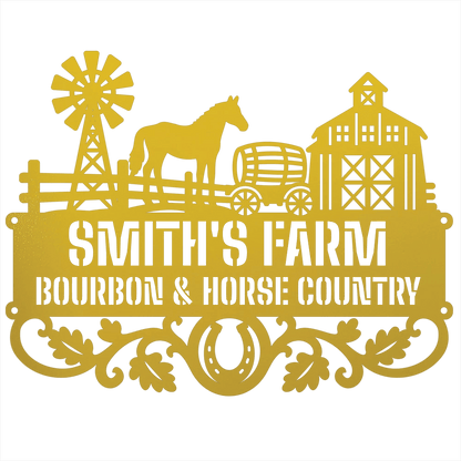 MyEasyMonogram Steel Sign Yellow / 12 Personalized Farmyard Metal Wall Art with Horse and Barn Silhouette